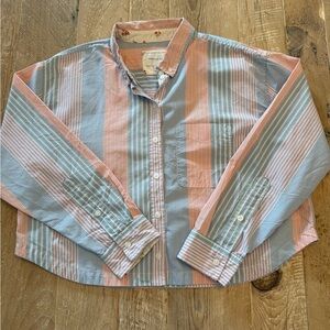 American Eagle Striped Button-Down Cotton Cropped Shirt M